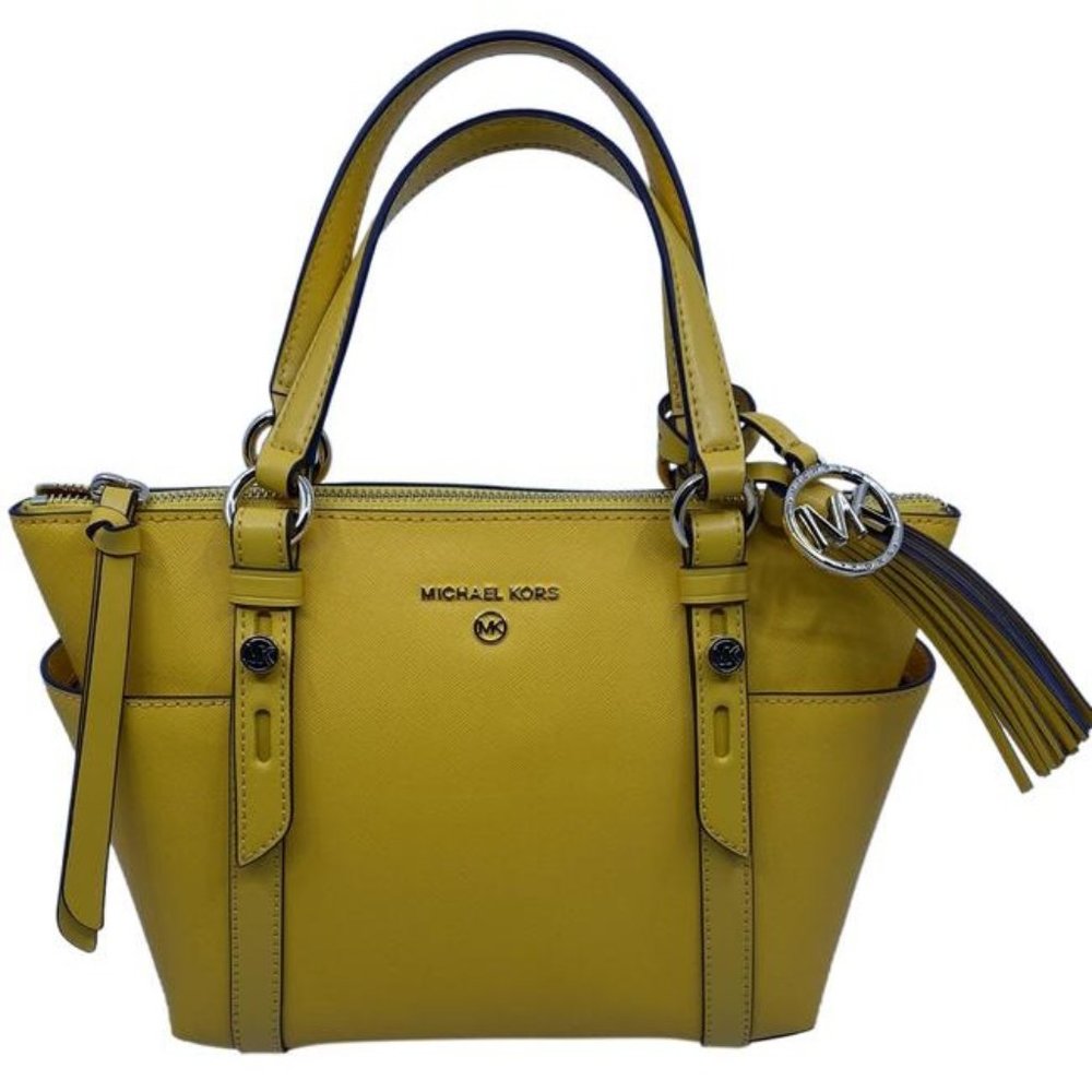 Michael Michael Kors Small Sullivan Convertible Top Zip Tote Yellow Leat…